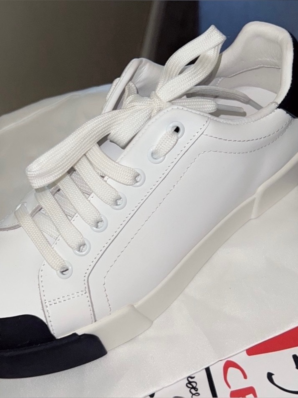 Dolce & Gabbana White Leather Sneakers with Black Accents